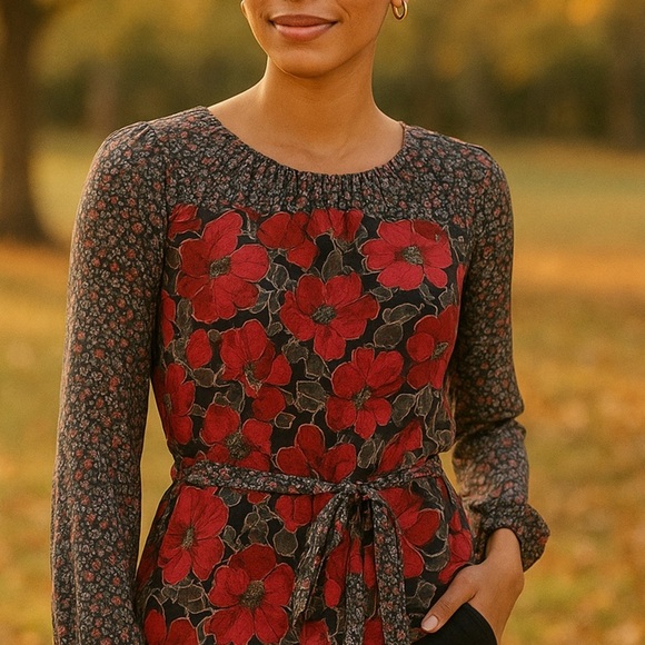 Anthropologie Edme & Esyllte 100% Silk floral printed long sleeve blouse size XS - Picture 1 of 10